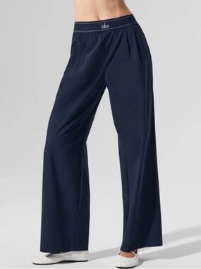 ALO Yoga Navy Wide-Leg Lounge Pants with Logo Waistband